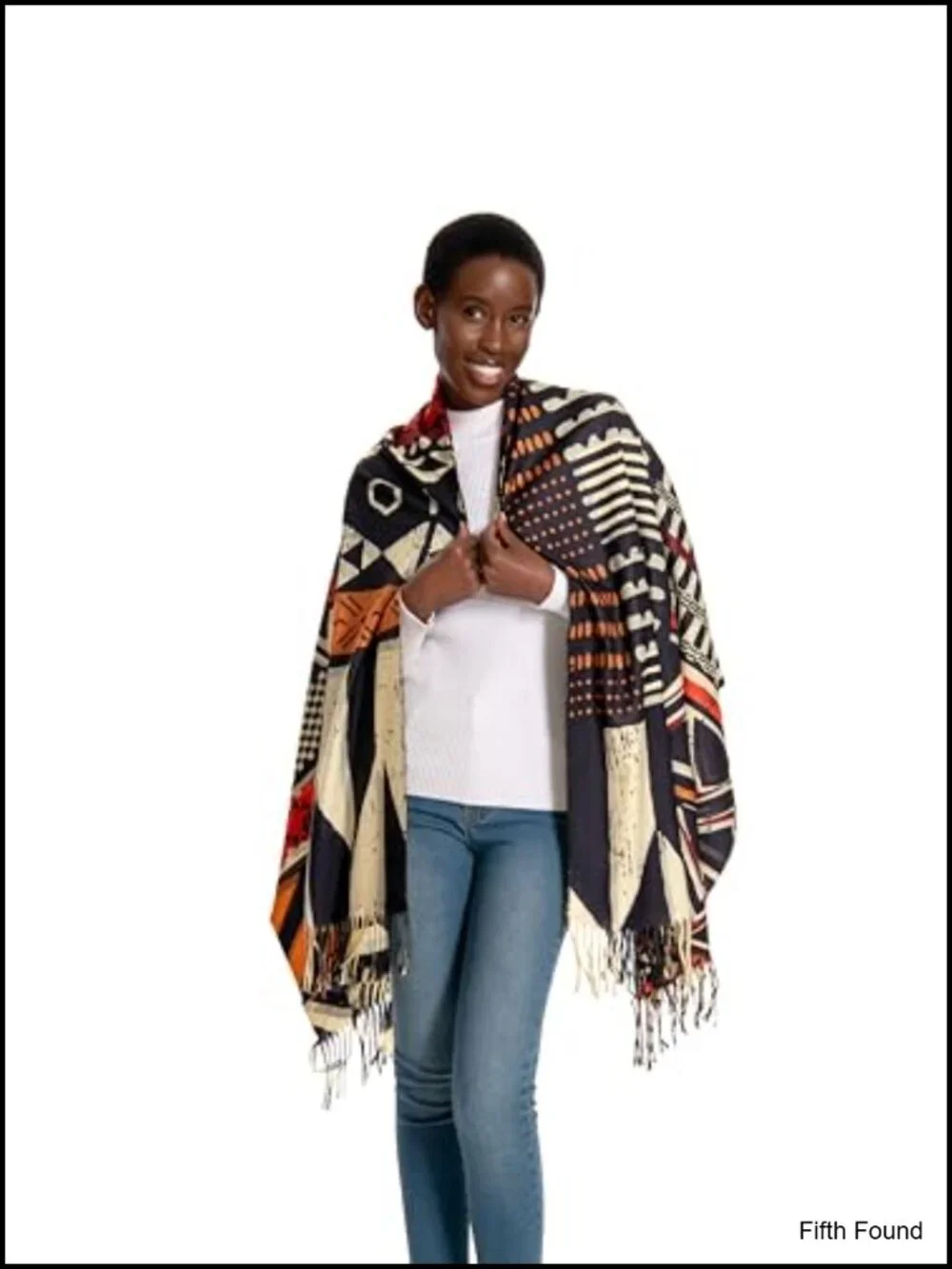 Cashmere Viscose Oversized Winter Scarf Shawl African Tribal Print Tassel Wrap